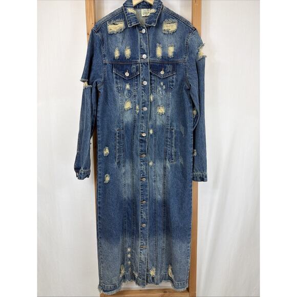 Jade Gypsy Dresses & Skirts - NWT Jade Gypsy Blue Distressed Denim Long Duster Jacket #1391 Size S M